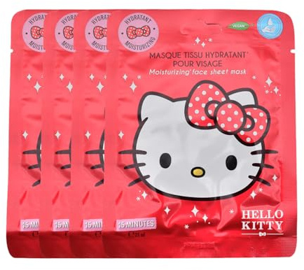 TAKE CARE | Masques Tissu Hydratants Hello Kitty | Hydratation intense | Adaptés à toutes les peaux | Formule douce | +90% d'ingrédients naturels | Vegan | Lot de 4