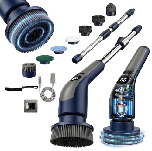 LIVINGPRO Electric Spin Scrubber, Cordless Cleaning Brush with Long Handle