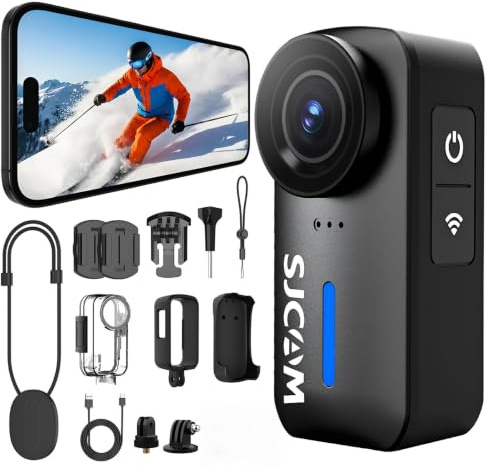 SJCAM Cámara de Acción Magnética 4K POV Combo, Estabilización de Hielo, Zoom de 8X, Mini Cámara Corporal para Vlogging, Viajes y Deportes,Sin Tarjeta,Color Negro(Apto para móviles 5G)