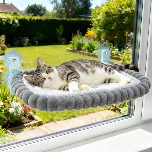 SilverChry Cama para Gatos para Ventanas, Gatos o Ventanas, Tumbona para Gatos, Hamaca con Funda Reversible y ventosas, soporta hasta 18 kg, para Gatos domésticos y Perros (Gris)