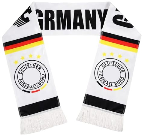 JrnSvp Écharpe d'Allemagne, coupe du monde de football 2026, 145 x 17 cm, avec franges, article de fan, foulard pour visites au stade et soutien de l'équipe nationale