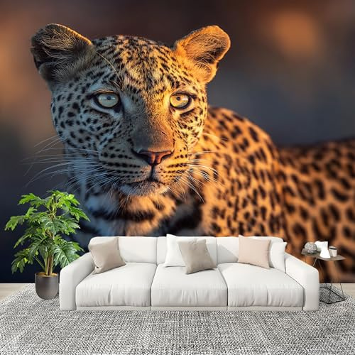 Mural Papel Pintado 3D 350x256cm Jungla Animales Guepardo Fotomurales Tejido No Tejido Antiarrugas Póster Amarillo CáLido Murales Fotográfico Moderno Decoración de Paredes