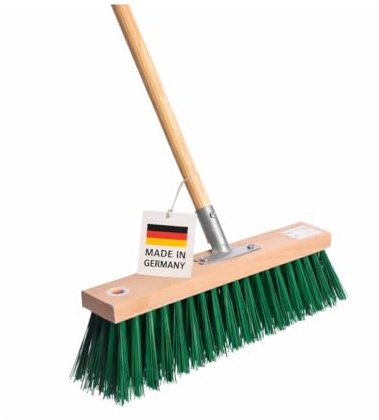 Profi Straßenbesen Extra Lange grüne Kunst Borsten 40cm Besen mit Stiel 160 | Robuste PT-Kunststoff-Borsten, Mit Geräte-Holzstiel 155cm Lang, Für Draußen, Für Groben Schmutz, Gartenbesen