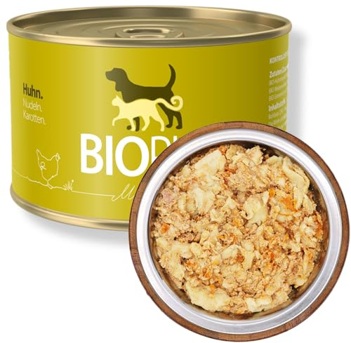 BIOPUR Premium Bio Hundefutter Huhn, Nudeln & Karotten 12x400 g – Nassfutter in 100% Bio-Lebensmittelqualität für Hunde
