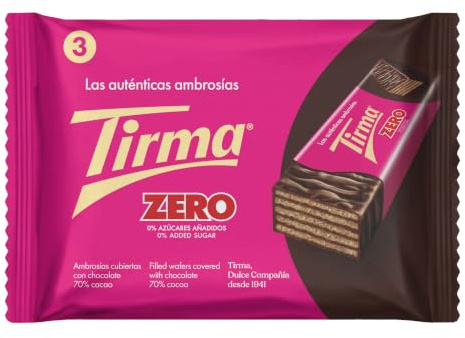 Tirma Waffeln dunkler Schokolade 70% Kakao | Ohne Zuckerzusätze| Geeignet für Keto-Diät | Kohlenhydratarme | für Diabetiker| Multipack Schoko-Waffelriegel | 3 Stück| 64.5 g
