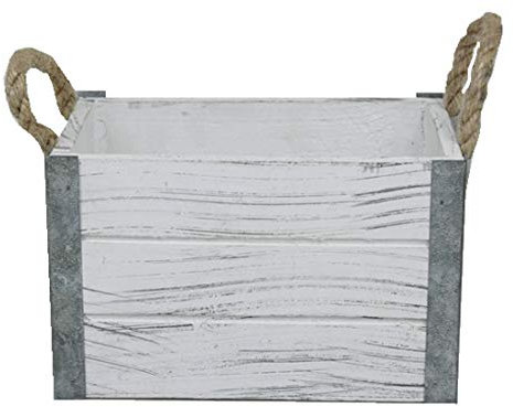 UDIG Blumentopf Nature, Holz, Shabby Style weiß, 19 x 12 cm, Pflanzkorb Shabby Chic Style