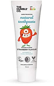 The Humble Co. Dentifrice Naturel au Fluorure pour Enfants (1 x75ml) | Fraise | Ecologique, Vegan, Approuvé par les Dentistes - Empêche la Mauvaise Haleine, les Caries et la Plaque