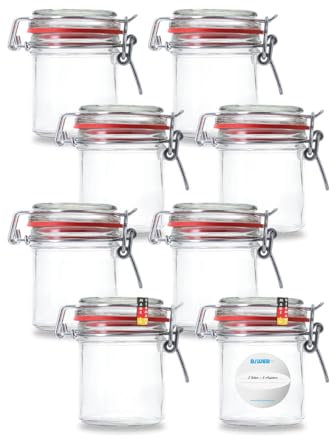 Flaschenbauer - 8-teiliges Set Drahtbügel-Vorratsgläser 167 ml geeignet als Einmach- und Fermentierglas, zur Aufbewahrung und zum Befüllen, Gläser mit Drahtbügel – Made in Germany, inklusive Etiketten