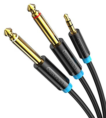 VENTION Cable de 3,5mm a Doble 6.35mm Mono Audio Jack Divisor de Macho a Macho Compatible con Computadora Portátil, Mezclador, Amplificador, Guitarra 3m