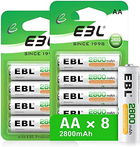 EBL 8PCS Piles Rechargeables AA Haute Capacité 1.2V, Piles Rechargeables Ni-MH 2800mAh avec 1200 Cycles