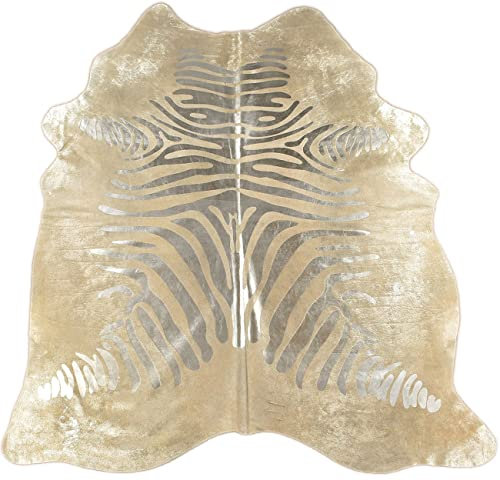 generisch Kuhfell Stierfell Teppich Zebra Silber Devore ca. 220 x 190 cm aus Brasilien Kuhfell mit Zebra Prägung 14612