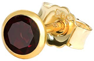 NKlaus Ohrstecker mit Granat rot, 585 Gelbgold 14 Karat, 4mm, 1 Stück