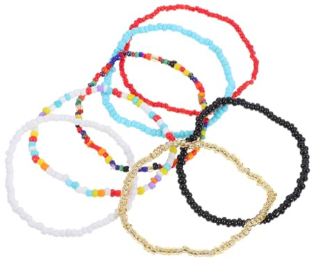 Holibanna 7-Teilige Einlagige Handgelenkketten Aus Perlen Bunte Armbänder Für Damen Elastische Handschmuck Sets Für Alltag Partys Und Reisen
