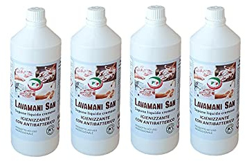 PIP Sapone Cremoso Igienizzante con Antibatterico Lavamani San, Kit 4pz. da 1L, PH Fisiologico, Protezione Mani, Idoneo HACCP, Ricarica Risparmio