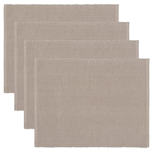 LINUM Uni 4-er Pack Tischsets 35x46 cm, 100% Gerippte Baumwolle, Abwaschbar, Maulwurfbraun