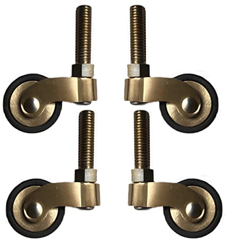Set of 4 Solid Brass Universal Castors,25mm Antique Vintage Polished Brass Furniture Casters,with M8 Threaded Rod,360°Swivel Rubber Wheels,Load 150kg,for Furniture,Armchairs,Sofa