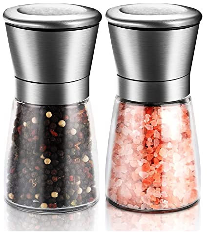 Stainless Steel Salt and Pepper Grinder, Refillable and Adjustable Coarseness Manual Pepper Mill, 5.3x 2.5 Professional Grinder for Spices and Seeds, Fits in Home, Kitchen, Outdoor (2 Packs)