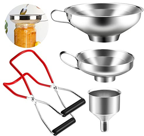 iYinJuan 4 pezzi Imbuto da cucina in acciaio inox con pinze per barattoli di conservazione, piccolo imbuto per marmellata, per liquidi, profumi, polveri, oli (argento)