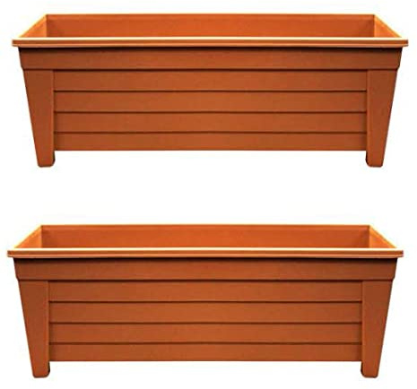 Optimal Products Plastic Trough Plant Pot Long Plastic Planter Outdoor Garden Herb Flower Box UK (55cm Trough Terracotta, 2)
