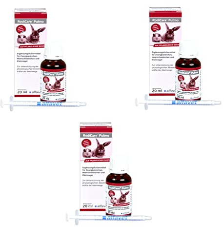 alfavet RodiCare Pulmo | 3er Pack | 3 x 20ml | Ergänzungsfuttermittel für Kleinnager | Zur Unterstützung der Atemwege von Meerschweinchen und Kleinnagern | Dosierspritze