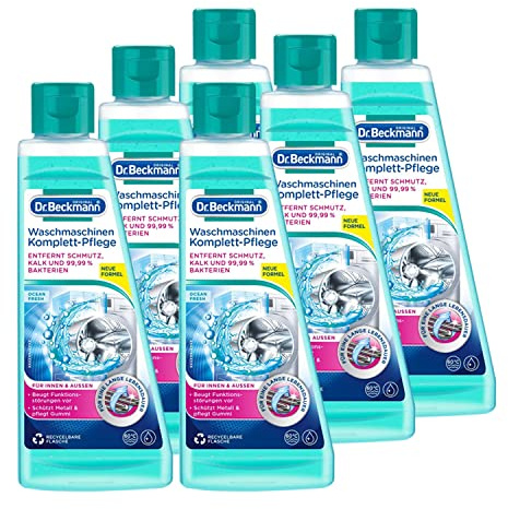 Dr. Beckmann Waschmaschinen Komplett-Pflege | Entfernt Kalk, Schmutz und 99,99% Bakterien | 6x 250 ml