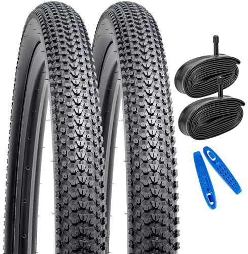 YunSCM 2Pcs Faltbarer 24 Zoll Reifen 24x2.10 Mantel 52-507 Plus 2Pcs 24 Zoll Schlauch AV32mm Ventil kompatibel Mountain/City 24x2.10 24x2.125 Fahrradreifen und Schlauch