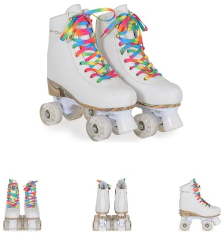 Byox Rollschuhe Donna weiß, PU-Rollen mit Glitzer, ABEC-5 Lager, Größe S (31-34)