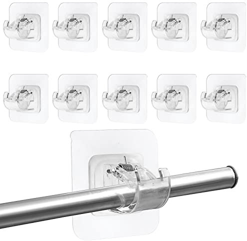 Prmape 10 Pieces Self Adhesive Curtain Rod Bracket, Nail Free Adjustable Rod Bracket Holders, Curtain Pole Wall Brackets, Drapery Hook Holders for Home Kitchen Bathroom Hotel