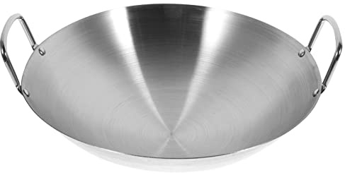 Housoutil 12 Inch Stainless Steel Round Bottom Wok Large Capacity Frying Pan Double Handle Gas Stove Compatible Cookware Versatile for Stir-Fry and Bbq