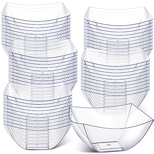 Tanlade 50 Pcs Clear Serving Bowls 8 oz Square Plastic Bowls Disposable Snack Salad Dishes Small Party Candy Bar Containers Taco Bar Serving Dishes for Buffet Chips Fruit