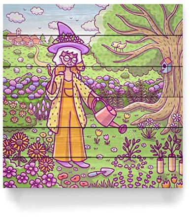 artboxONE Holzbild 60x60 cm Natur Neue Bäume im Garten von Künstler Cristina Castro Moral
