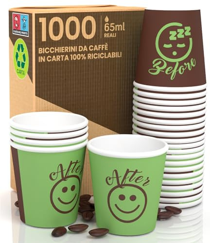 Eurocali 1000 Bicchierini in Carta per caffè 65ml DownupCUP Green - Bicchieri Ecologici Biodegradabili Monouso Piccoli da Asporto Bevande Calde
