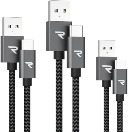 RAMPOW USB C Kabel, USB auf USB C Ladekabel QC 3.0 Kabel, 0.2M+1M+2M | USB auf USB C Ladekabel, Kompatibel mit iPhone 17/16/15 Pro Max, Galaxy S26/S25/24, Langlebiges Nylon-Schnellladekabel