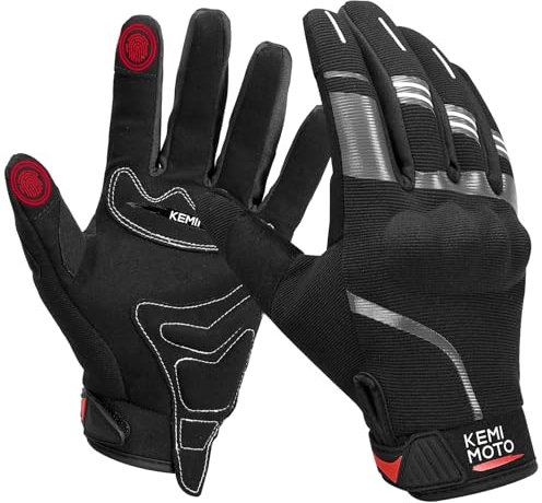 KEMIMOTO Motorrad Handschuhe, Motorradhandschuhe Herren mit Hartem Knöchelschutz, Touchscreen, Sommerhandschuhe für Mountainbike, Fahrrad, Motorcross, Roller, Wandern, Klettern Schwarz XXL