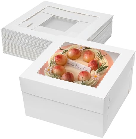 Mcfleet 12x12x6 Cake Boxes 10pcs Bakery Boxes for Tier Cakes with Window | 12 Inch White Large Tall Cardboard Bakery Take Out Carrier Containers with Lids for Wedding, Birthday, Party