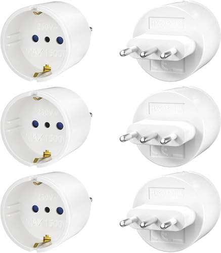 6 Stück Europa/Deutschland auf Italien Reiseadapter, Typ-L Steckdosenadapter, Adapter Italien, Reisestecker für Italien, Syrien (250V/10A,Weiß)