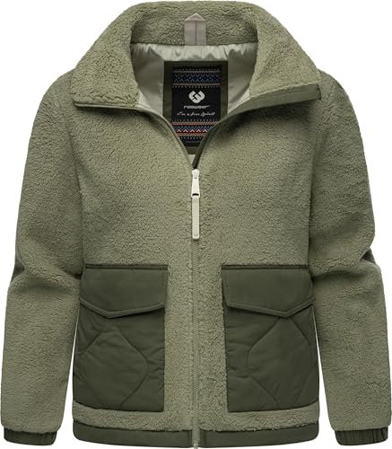 Ragwear Damen Teddy-Fleecejacke warme Plüschjacke mit gesteppten Details Arctika Dusty Olive Gr. L