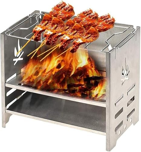 Mini barbecue pliable en acier inoxydable, poêle à gaz portable au charbon de bois, camping en plein air, pique-nique, barbecue, sac à dos S