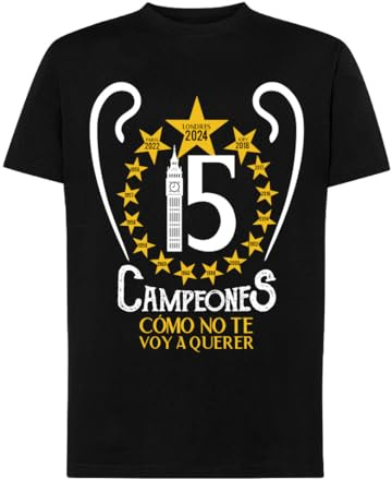 Champion's City Camiseta Fan Madrid Campeones Copa de Europa - La 15 - Cómo no te voy a querer (FR/ES, Letras, M, Regular, Regular, Negro)