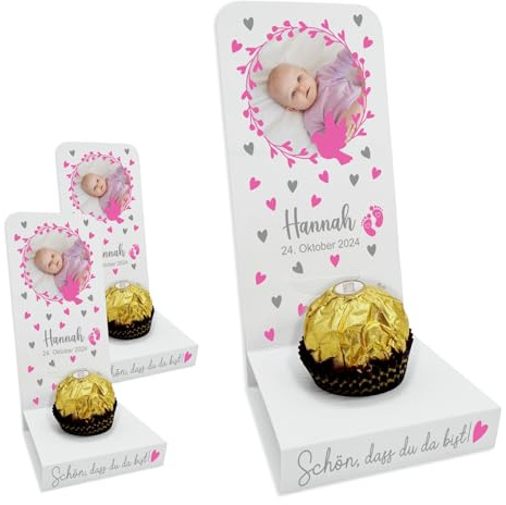 Fotofol Personalisierte Gastgeschenke Hochzeit 20er Set – Aufsteller mit Wunschtext, Namen & Datum – elegante Deko für Jubiläum, Taufe & Feier – (Motiv rosa Herzen)