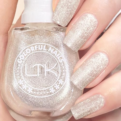 Glitter Nail Polish, Diamond Glitter Quick Dry Nail Polish No UV Lamp Curing, Long Lasting, Chip Resistant, Non-Toxic, Quick Drying, Salon Manicure, at Home (33#Milky Way)