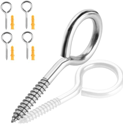 Garegce Vine Eye Hooks Screw for Hanging, 51 mm (2.0 inch) M4 Stainless Steel Eye Hooks Screw in, Washing Line Wall Hook Outdoor Garden, 4PCS