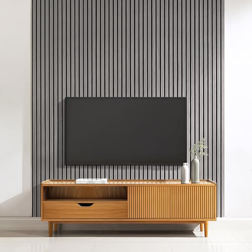 Home Treats Wall Panel Wood Slat | Decorative Wooden Panelling 3D Slatted Acoustic Sound Absorbing Ceiling or Wall Slats (Light Grey, 120 x 60cm (3 Pack))