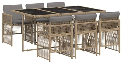 vidaXL Matgrupp för trädgården med dynor 7 delar mixbeige konstrotting