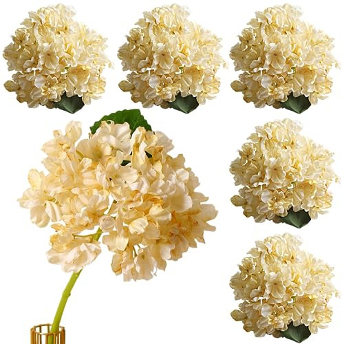 Nvzi 5 ortensie artificiali in seta, 36 cm, colore bianco avorio, fiori finti per matrimoni, casa, giardino, centrotavola