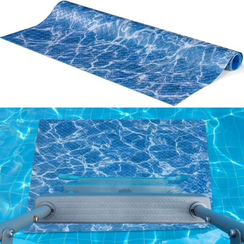 Drydiet Swimming Pool Ladder Mat Protective Nonslip Pool Step Pad with Texture Swimming Pool Accessories Essentials for Floor Above Ground Pools Liners and Stairs(Blue Water Pattern,36 X 36)