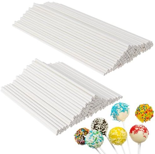 JIYIN 15cm und 10cm Cake Pop Stiele, 200 Stück Cakepop Stiel Lolli Stiele Cake Pop Stick Lollipop Sticks aus Papier Zur Herstellung von Lutschern Kuchen Desserts
