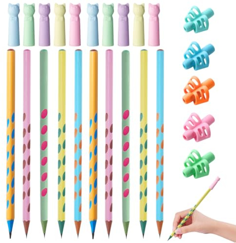 XOXVURI 10 Pcs Lapices Niños Y Tapas De Lápices Con 5 Adaptador Lapiz Lápices De Madera Infantiles Lápices Kawaii Con Tapa De Animales Cartoon Lapices Regalos Cumpleaños Niños Colegio