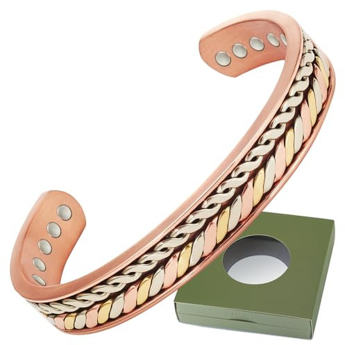 Wollet Kupfer-Magnetarmband für Damen, Kupfer-Manschetten-Armreif – mit 10 Stück 3500 Guass Magnet-Armband mit Geschenkbox (CPB-2796QS-FBM)