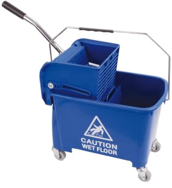 CVS2020.COM 20L Commercial Mop Bucket with Built-in Wringer - Ergonomic Design, Heavy-Duty Cleaning Trolley on Wheels, Easy Emptying & Filling, Efficient Water Removal for Quick Drying (Blue)